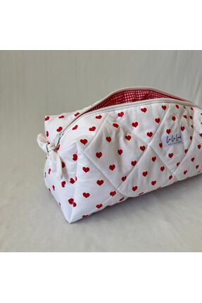 Kırmızı kalpli elyaf dolgulu Dyson airwrap uyumlu organizer seyahat çantası