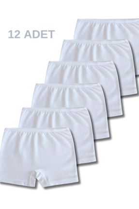 Kız Çocuk Süprem Penye Beyaz Boxer Külot İç Çamaşır 12li Set
