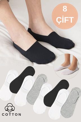 Kadın - Erkek Düz Desen (8'Lİ PAKET - 8 ÇİFT) Pamuklu Terletmez Babet Çorap