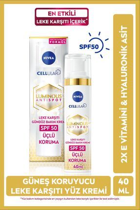 Luminous630 Güneş Korumalı Leke Karşıtı Gündüz Yüz Kremi 40ml, SPF50, Hyaluronik Asit, E Vitamini