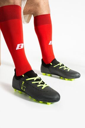 Siyah Sarı Çoraplı Çim Halı Saha Kramponu Futbol Ayakkabısı