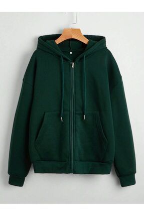 Fermuarlı Kapüşonlu Oversize Sweatshirt