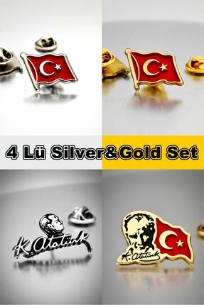 4 Lü Yaka Rozeti Silver&Gold Set