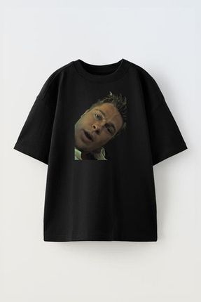 THEWERT Unisex Brad Pitt Fight Club Tasar m Bask l Pamuk S yah Oversize T shirt Fiyat Yorumlar Trendyol