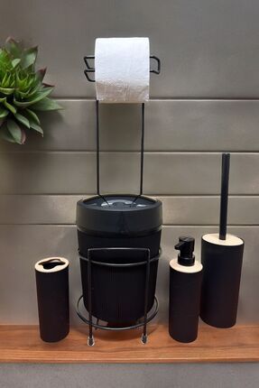 Lüks 5'li Banyo Seti Metal Standlı Tuvalet Wc Kağıtlık Şık Tasarım