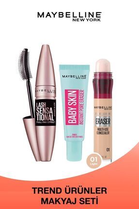 Lash Sensational Ekstra Siyah Maskara & Instant Anti Age Eraser Kapatıcı & Baby Skin Makyaj Bazı