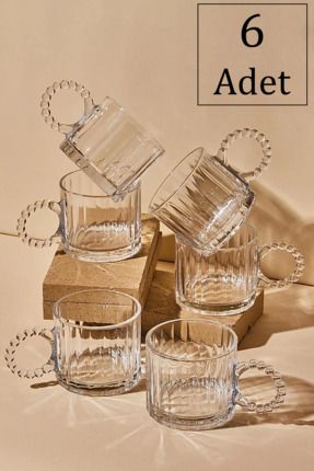 6 Adet Cam Boncuk Kulplu Bardak Kupa Çay Kahve Meşrubat Bardağı 250ml