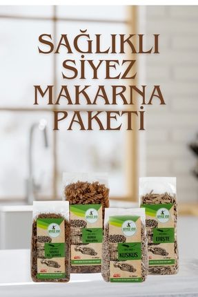 %100 Siyez Unlu Makarna Paketi 4 Çeşit Makarna (KUSKUS, TEL ŞEHRİYE, BURGU, ERİŞTE)