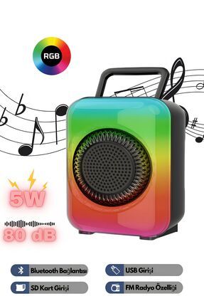 RGB Işıklı Mini Bluetooth Hoparlör Ses Bombası Müzik Çalar Speaker USB/SD Kart/FM Radyo