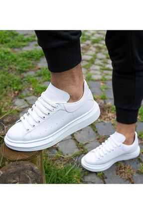 Unisex Beyaz Sneaker Günlük Kalın Taban Spor Yürüyüş Ayakkabı