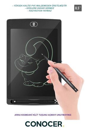 Grafik Digital Çocuk Yazı Tahtası Çizim Tableti Lcd 8.5 Inc Yüksek Kalite Siyah