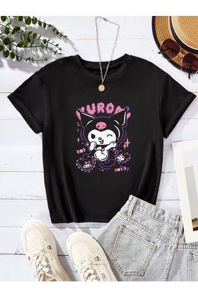 Kuromi Baskılı Bisiklet Yakalı Kız Çocuklar için Tshirt