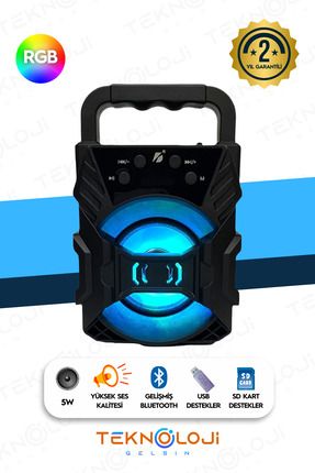 Bluetooth Hoparlör Taşınabilir Ses Bombası Led Işıklı Extra Bass Ses Radyolu Speaker Sd Kart-usb