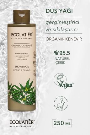 Vegan Duş Yağı Organik Kenevir, Sıkılaştırıcı Yumuşatıcı Rahatlıcı 250 ml / Shower Oil Lifting