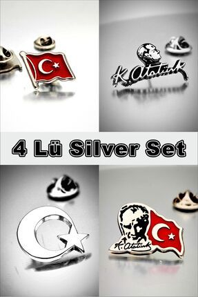 4 Lü Yaka Rozeti Silver Set