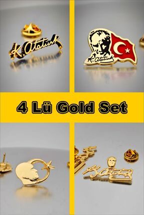 4 Lü Yaka Rozeti Gold Set