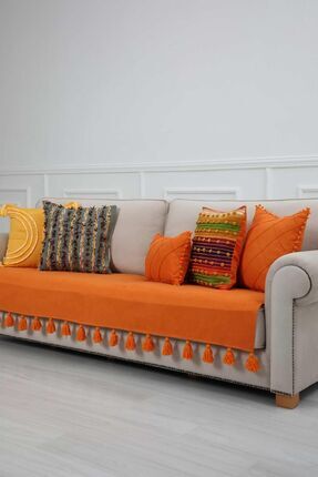 Püsküllü Koltuk Örtüsü 90 X 210,turuncu,ko-19