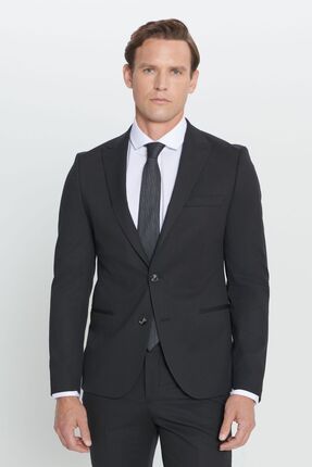 Erkek Siyah Ekstra Slim Fit Dar Kesim Kırlangıç Yaka Takım Elbise