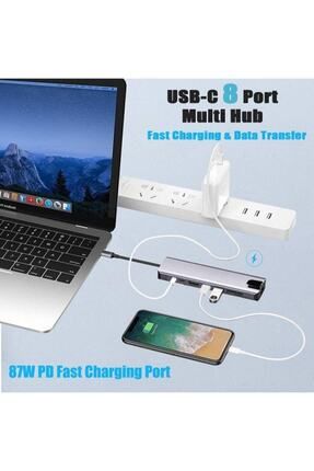 Macbook Pro Air Usb Type-c Hub Dönüştürücü Çevirici Çoklayıcı Usb Hdmı Micro Sd 8 Girişli