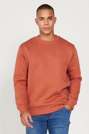 Erkek Açık Kahve Standart Fit Normal Kesim Içi Polarlı 3 Iplik Bisiklet Yaka Sweatshirt