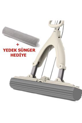 1+1 Yedek Süngeri Hediye Kelebek Sıkma Mekanizmalı Mikrofiber Mop Sünger Sıkmalı Mop