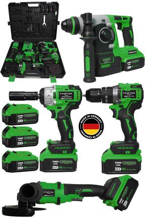 Germany 4'Lü Set 36V 5AhŞarjlı Taşlama- Şarjlı Hilti-13mm Darbeli Şarjlı Matkap-Şarjlı Somun Sıkma