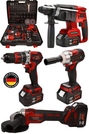 Germany 4'Lü Set 36V 5AhŞarjlı Taşlama- Şarjlı Hilti-13mm Darbeli Şarjlı Matkap-Şarjlı Somun Sıkma