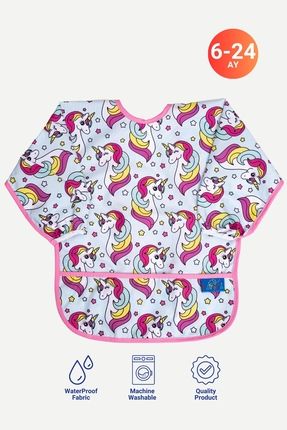 Bibking Unicorn Desenli Sıvı Geçirmez Uzun Kol Aktivite ve Mama Önlüğü 6-24 Ay