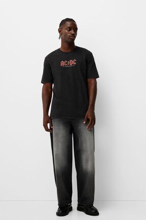 Bershka K sa kollu soluk efektli AC DC bask l t shirt Fiyat Yorumlar Trendyol