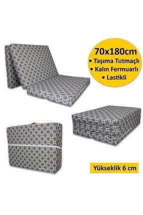 Katlanır Sünger Yatak Minder 70x180cm Gri Ekose