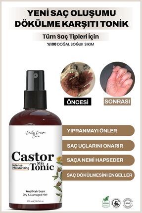 250 ML Castor Kompleks Tonik Yeni Saç Oluşumu, Dökülme Karşıtı Onarım Etkili %100 Doğal Soğuk Sıkım