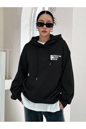 Unisex Siyah Oversize Sweatshirt