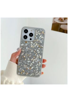 Apple Iphone 15 Pro Max Uyumlu Kılıf Swarovski Taşlı Silikon Kılıf Gri