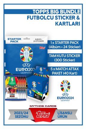 Topps Big Bundle Futbolcu Sticker Ve Kartları-starter Pack-300 Sticker-40 Euro2024 Futbolcu Kartı