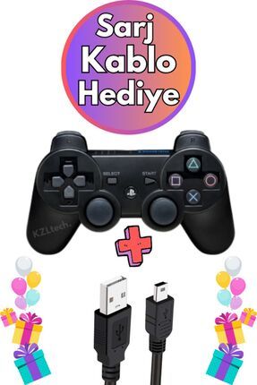 Double Ps3 Uyumlu Kablosuz Analog Oyun Kolu Şarj Kablo Hediye