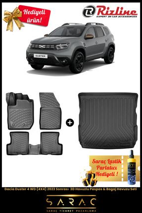 Rizline Dacia Duster 4 Wd(4X4) 2023 Sonrası 3d Havuzlu Paspas & Bagaj Havuzu Seti (HEDİYELİ!)