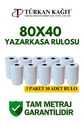 80x40 Termal Yazarkasa Adisyon Rulosu 1 Paket 10 Adet