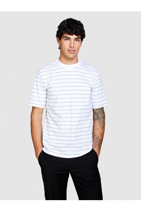 Sisley Erkek Lacivert 100 Pamuk Regular Fit Cizgili Bisiklet Yaka T Shirt