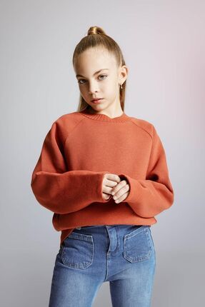 Kız Çocuk Oversize Fit Bisiklet Yaka Içi Yumuşak Tüylü Sweatshirt B1976a823au