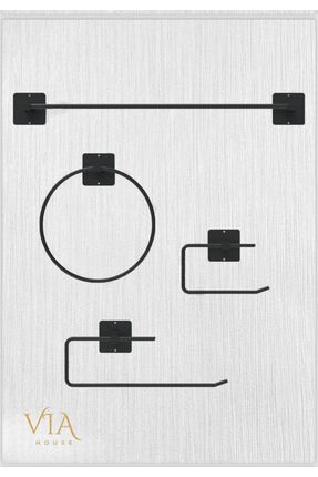 Siyah Yapışkanlı 4 Lü Banyo Seti Uzun Havluluk Yuvarlak Havluluk Kağıt Havluluk Wc Tuvalet Kağıdlığı