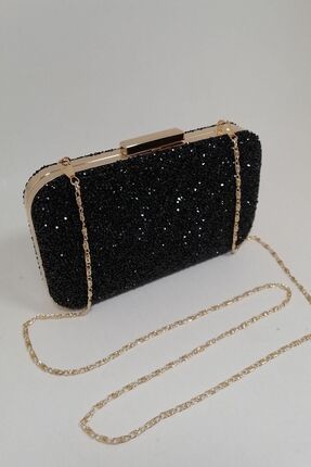 Yakamoz Siyah Kadın Taşlı Abiye Clutch Portföy Çanta