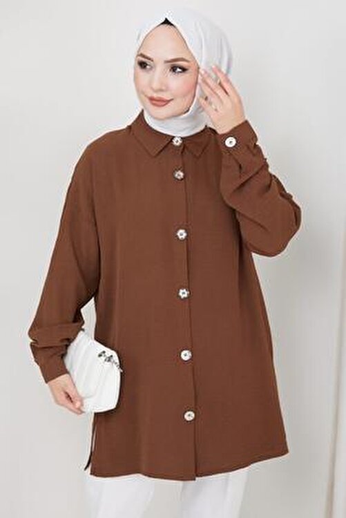 Aerobin Oversize Tunik Kahverengi HM2324