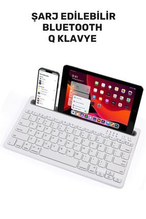 Telefon ve Tablet Dahil Tüm Cihazlar ile Uyumlu İnce Şarj Edilebilir Kablosuz Bluetooth Klavye