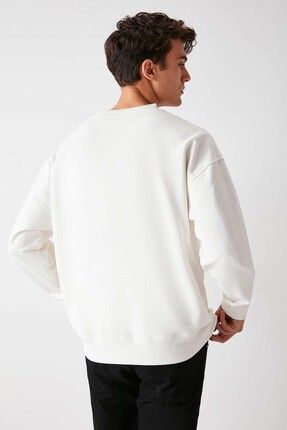 GRIMELANGE Off Erkek Yaz Nak Detayl V Yakal Ici Polars z Oversize Beyaz Sweatshirt Fiyat Yorumlar Trendyol