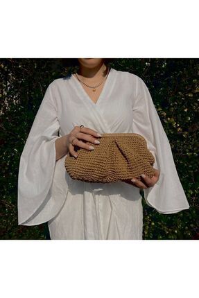 Açık Renk Hasır Burslu Portföy Clutch Çanta