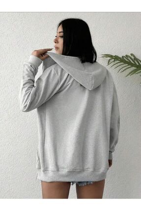 Unisex Üç İplik Kapşonlu Hırka Fermuarlı Sweat