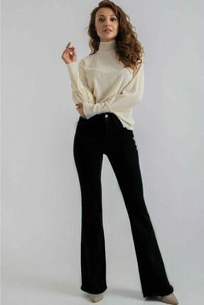 Vanessa Yüksek Bel Likralı Simsiyah Ispanyol Flare Jeans Pantolon-beden Tablomuza Bakınız
