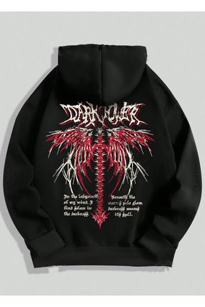 Dark Power Baskılı Oversize Kapüşonlu Siyah Erkek Sweatshirt