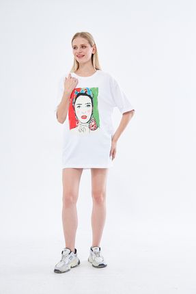 Moda I k Beyaz Renk Oversize Frida Kahlo Bask l T shirt Fiyat Yorumlar Trendyol