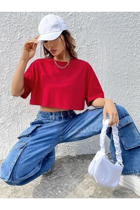 Renkli Oversize Crop Tshirt